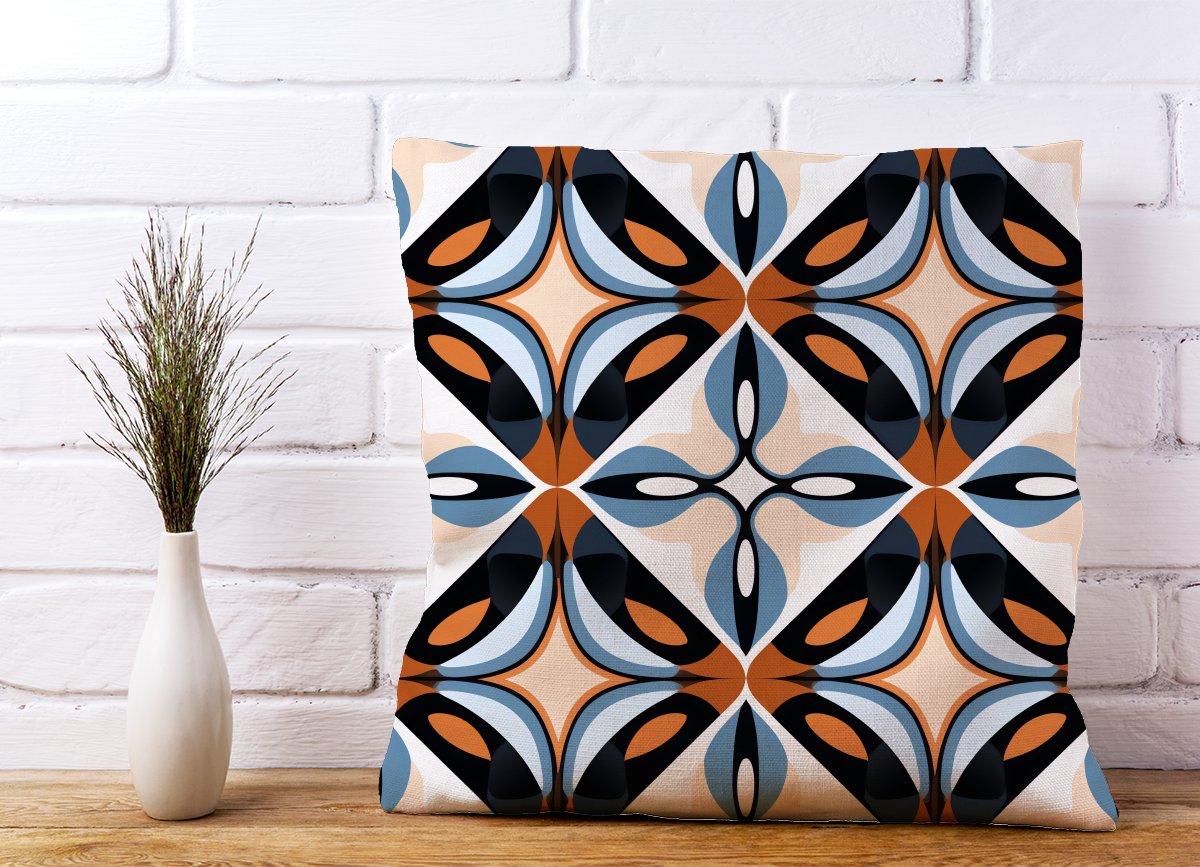 Brown And Blue Geometric Pattern Cushions