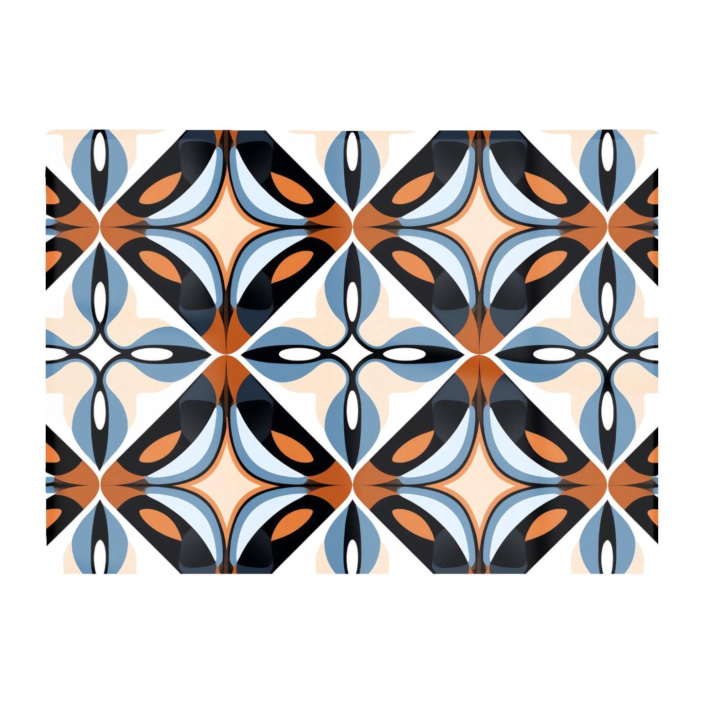 Brown And Blue Geometric Pattern Glass Chopping Board
