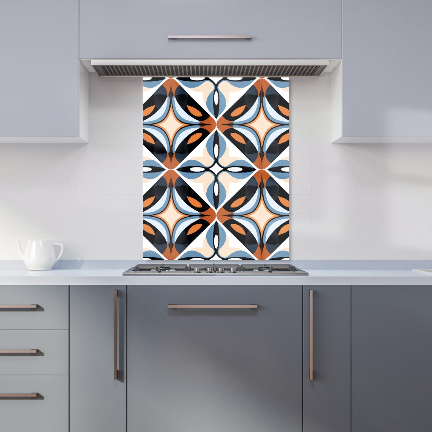 Brown And Blue Geometric Pattern Kitchen Splashback