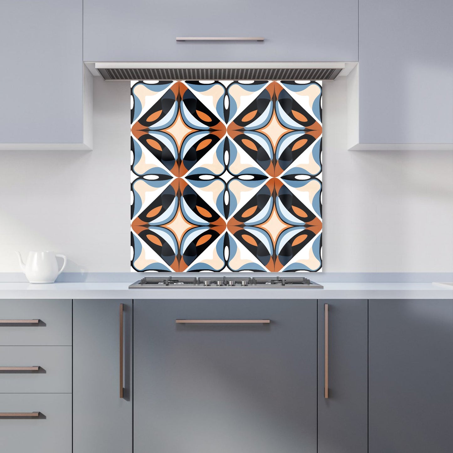 Brown And Blue Geometric Pattern Kitchen Splashback