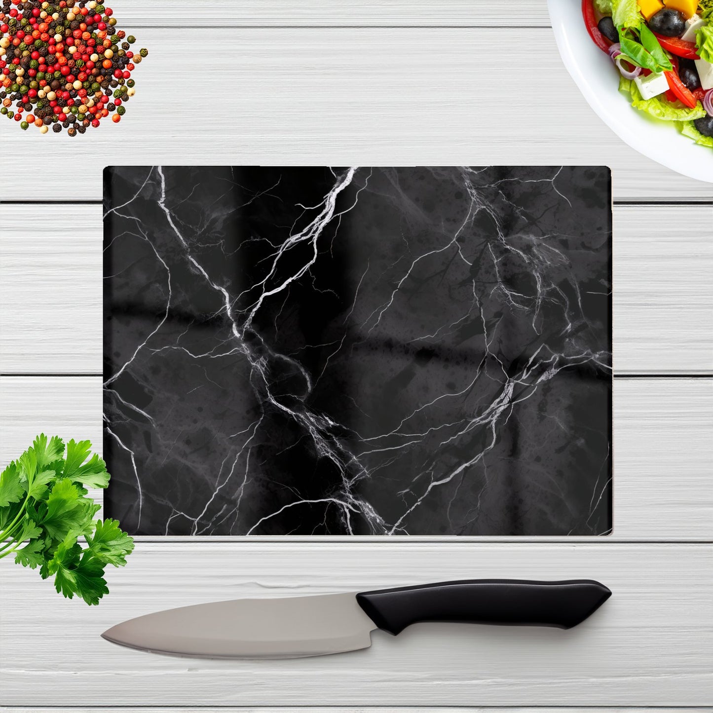 Black Marble Pattern Glass Chopping Board