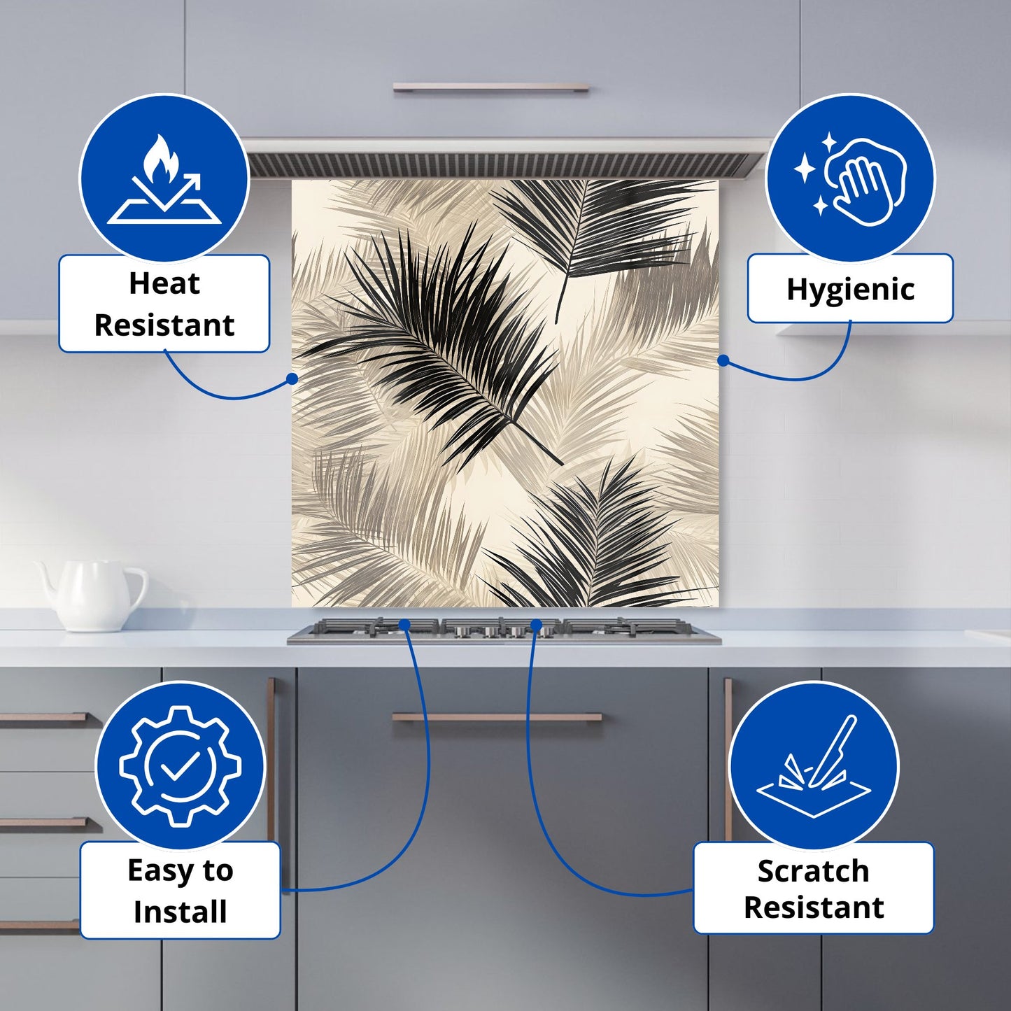 Black And White Tropical Palm Leaves Kitchen Splashback