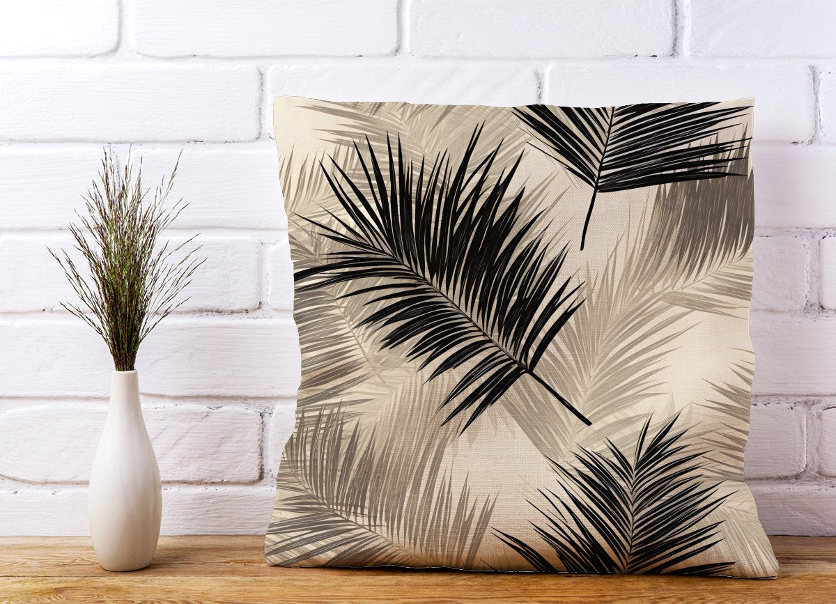 Black And White Tropical Palm Leaves Cushions