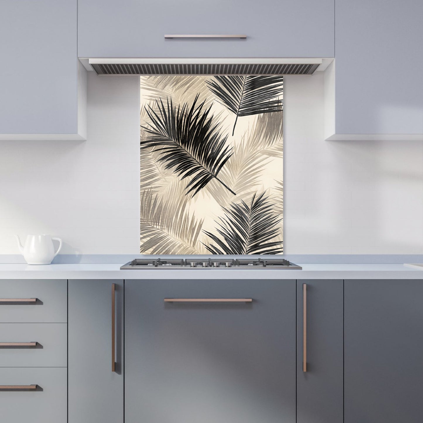 Black And White Tropical Palm Leaves Kitchen Splashback