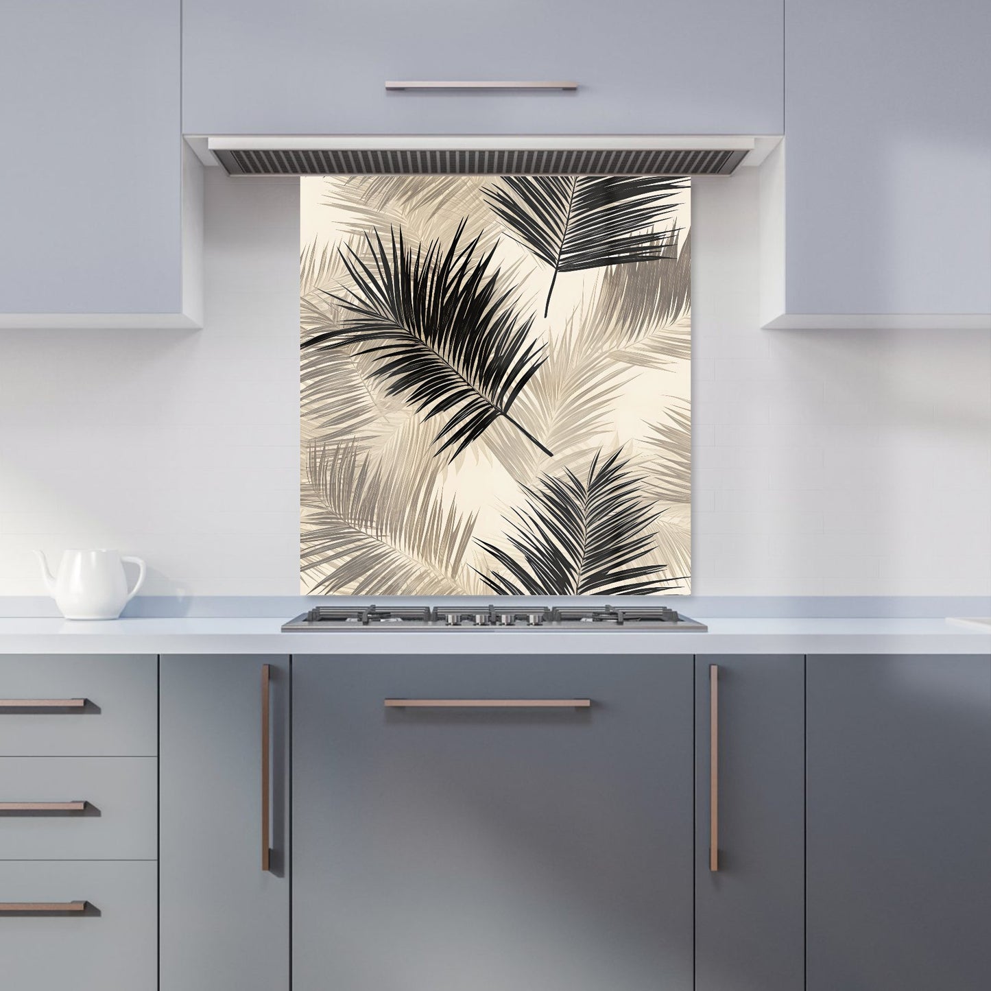 Black And White Tropical Palm Leaves Kitchen Splashback