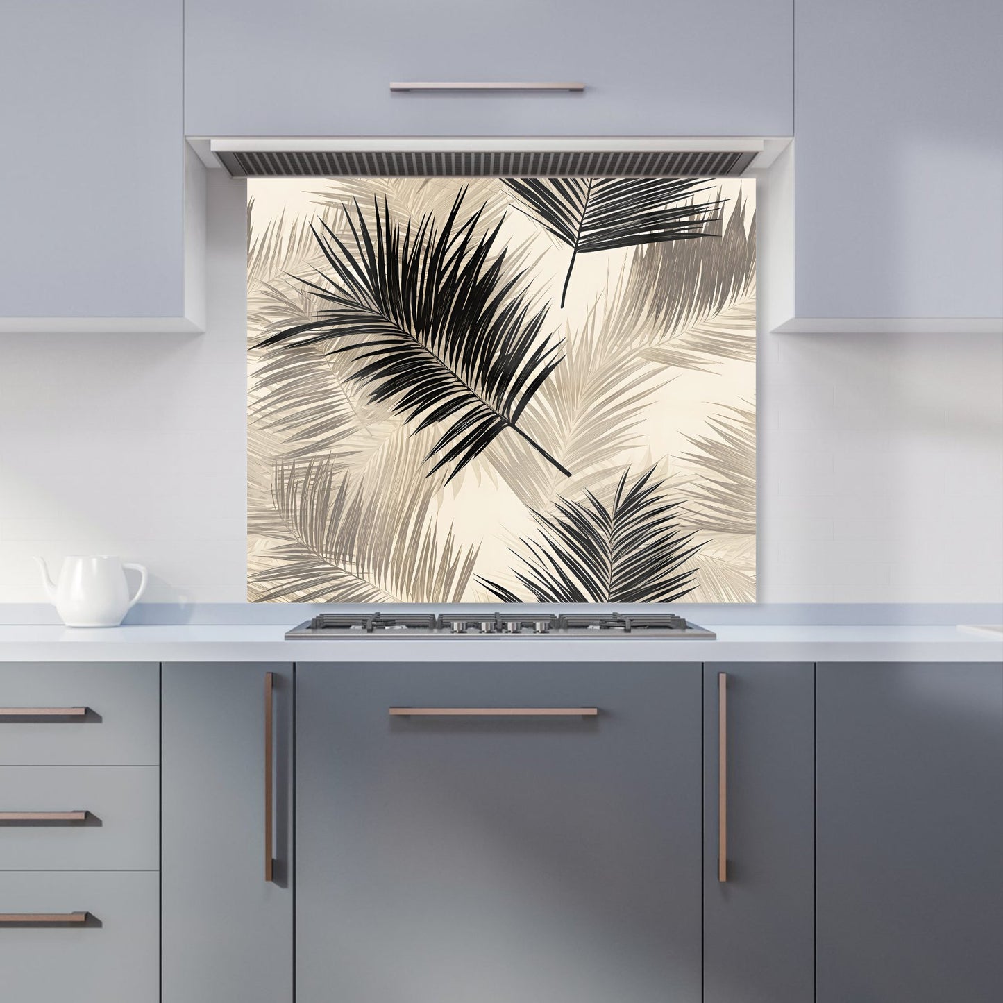 Black And White Tropical Palm Leaves Kitchen Splashback
