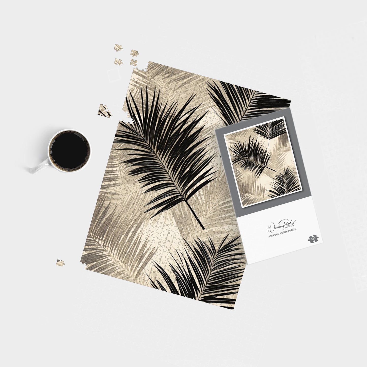 Black And White Tropical Palm Leaves Jigsaw Puzzle