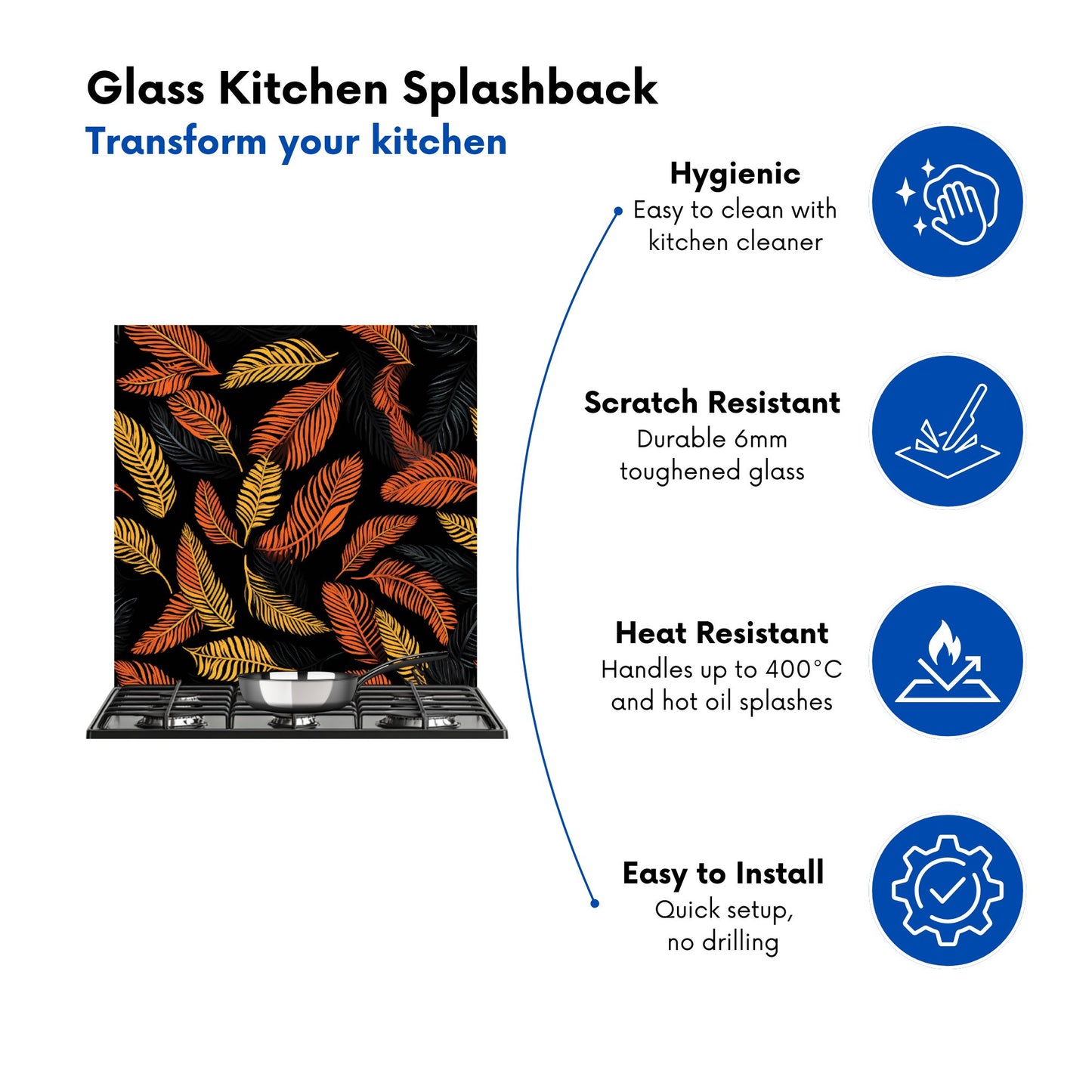 Orange Feather Leaves Kitchen Splashback