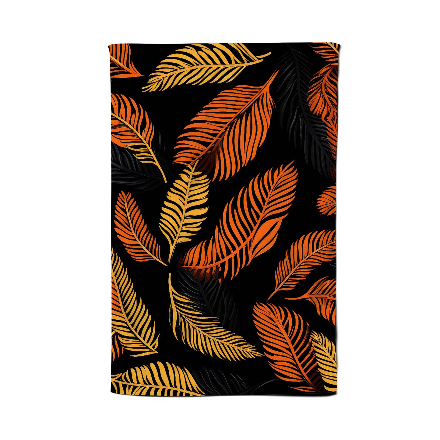 Orange Feather Leaves Tea Towel