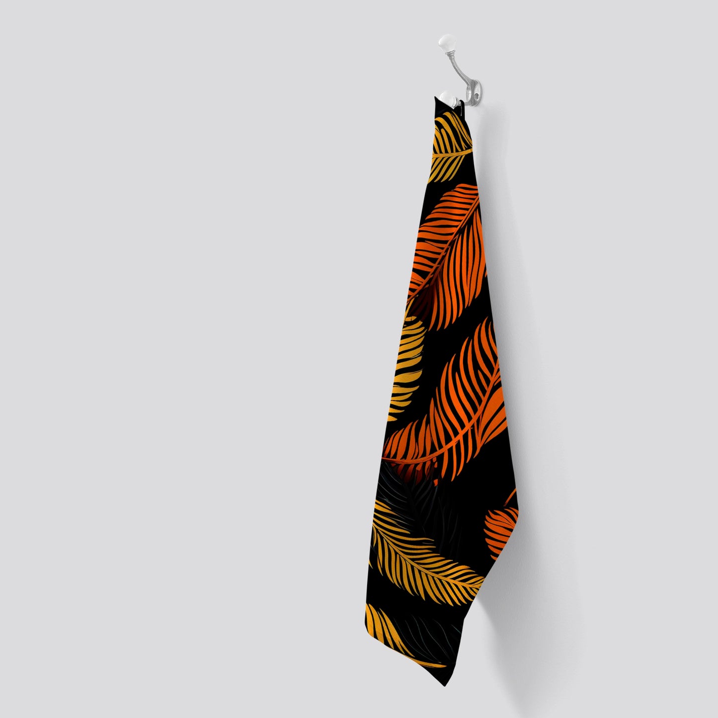 Orange Feather Leaves Tea Towel