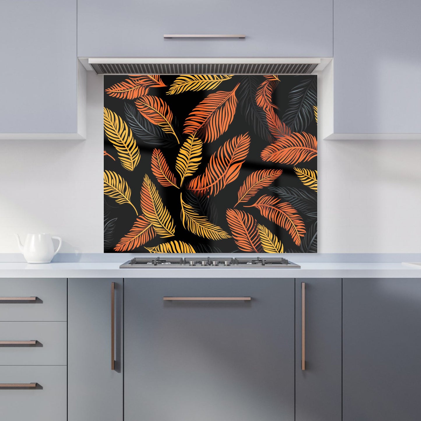 Orange Feather Leaves Kitchen Splashback
