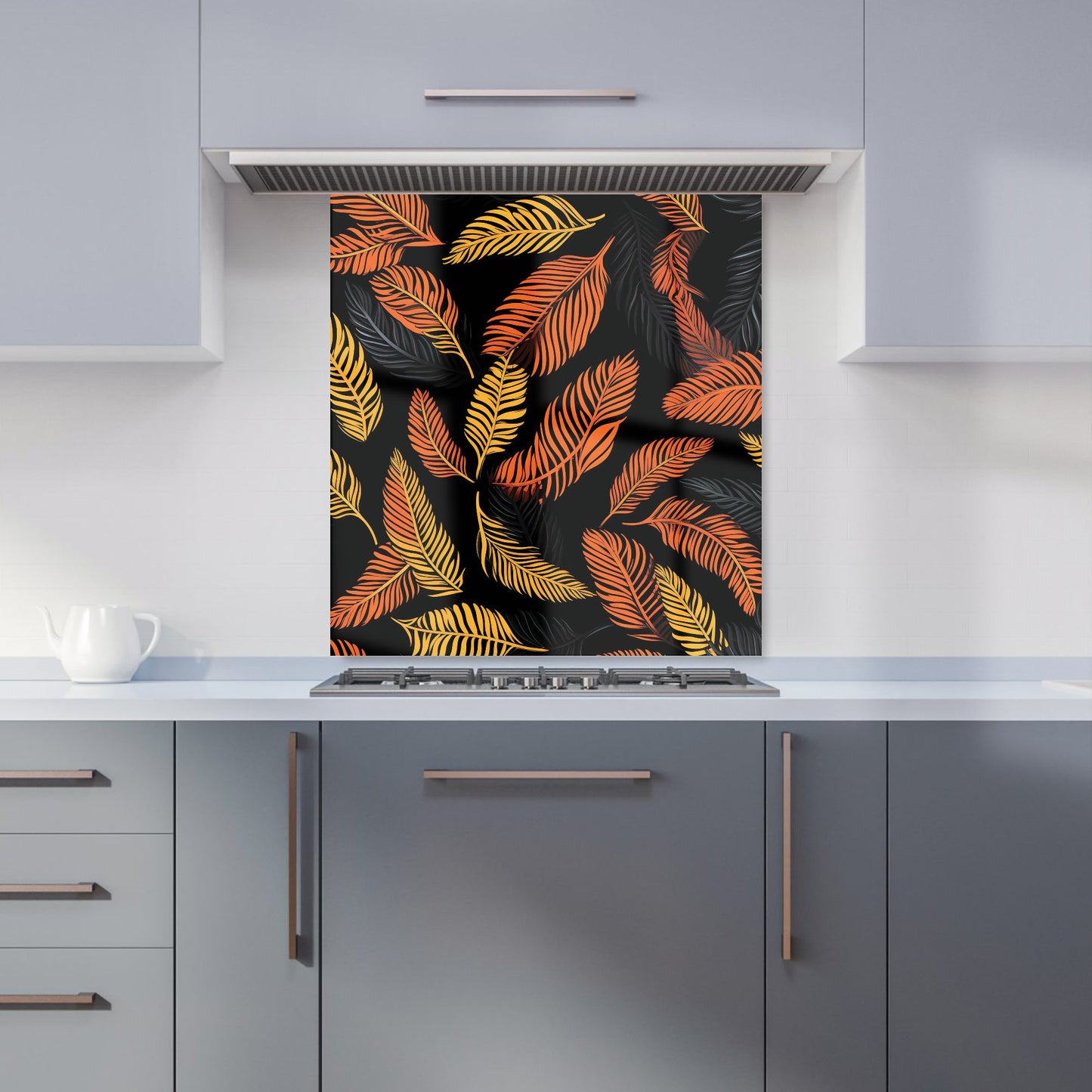 Orange Feather Leaves Kitchen Splashback