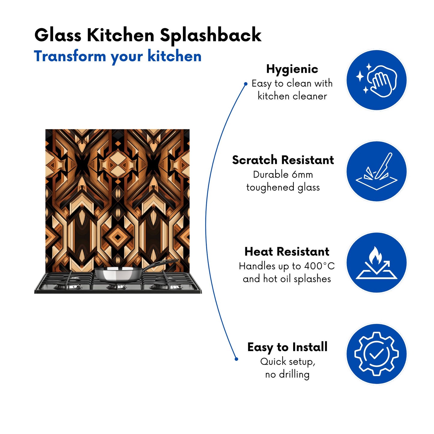 Black And Brown Intricate Pattern Kitchen Splashback