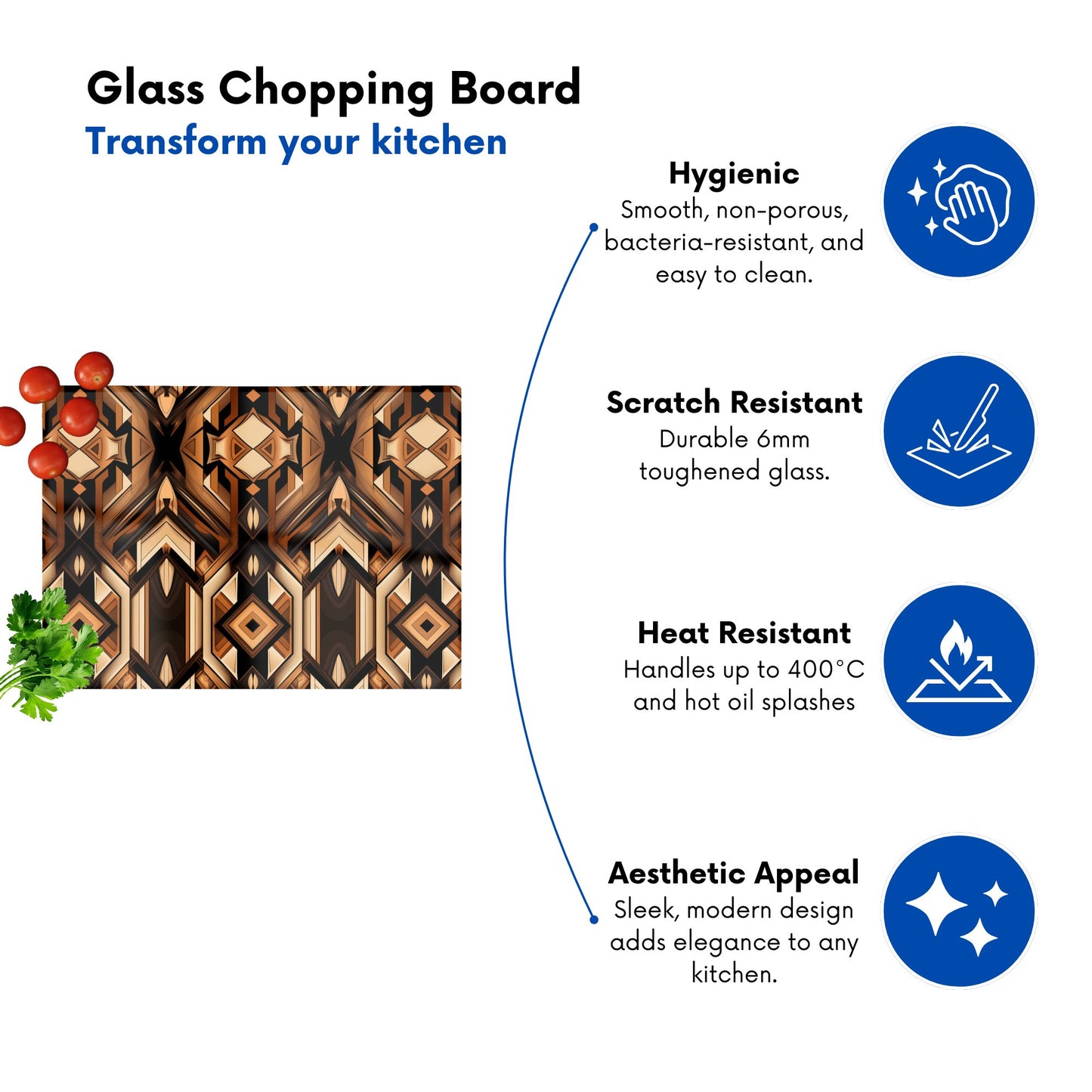 Black And Brown Intricate Pattern Glass Chopping Board