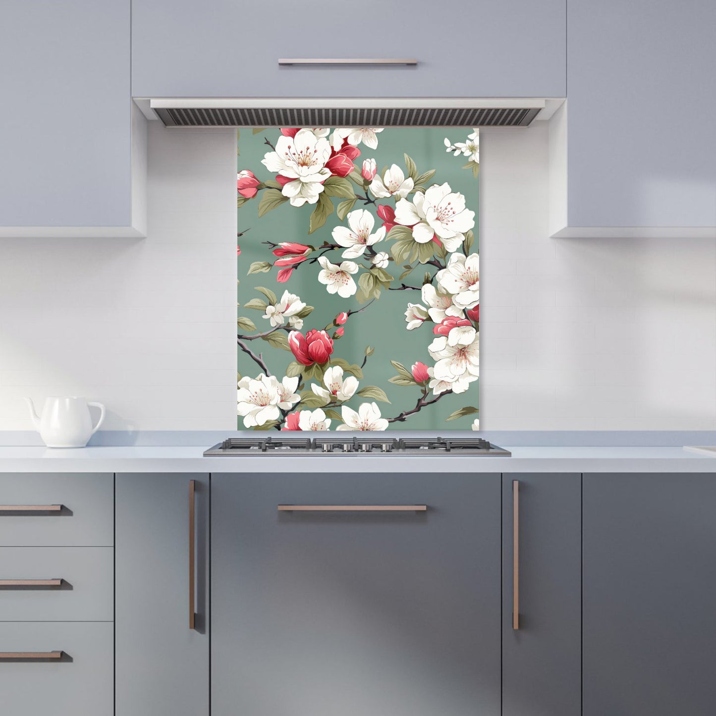 Pink And White Blossom Kitchen Splashback