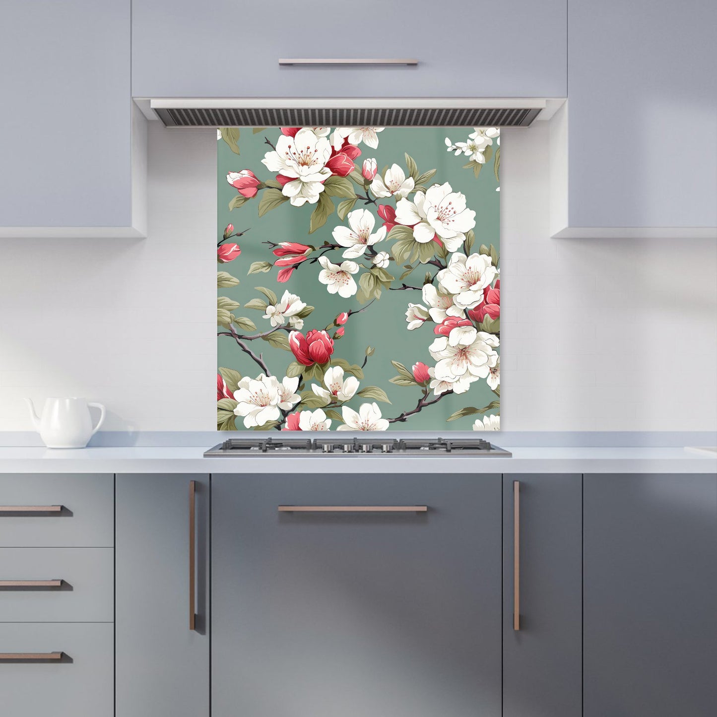 Pink And White Blossom Kitchen Splashback