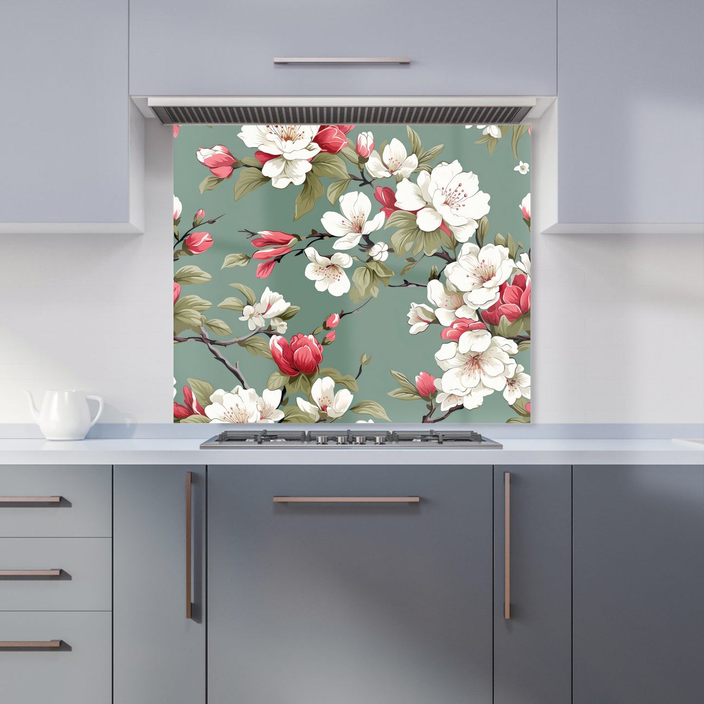 Pink And White Blossom Kitchen Splashback