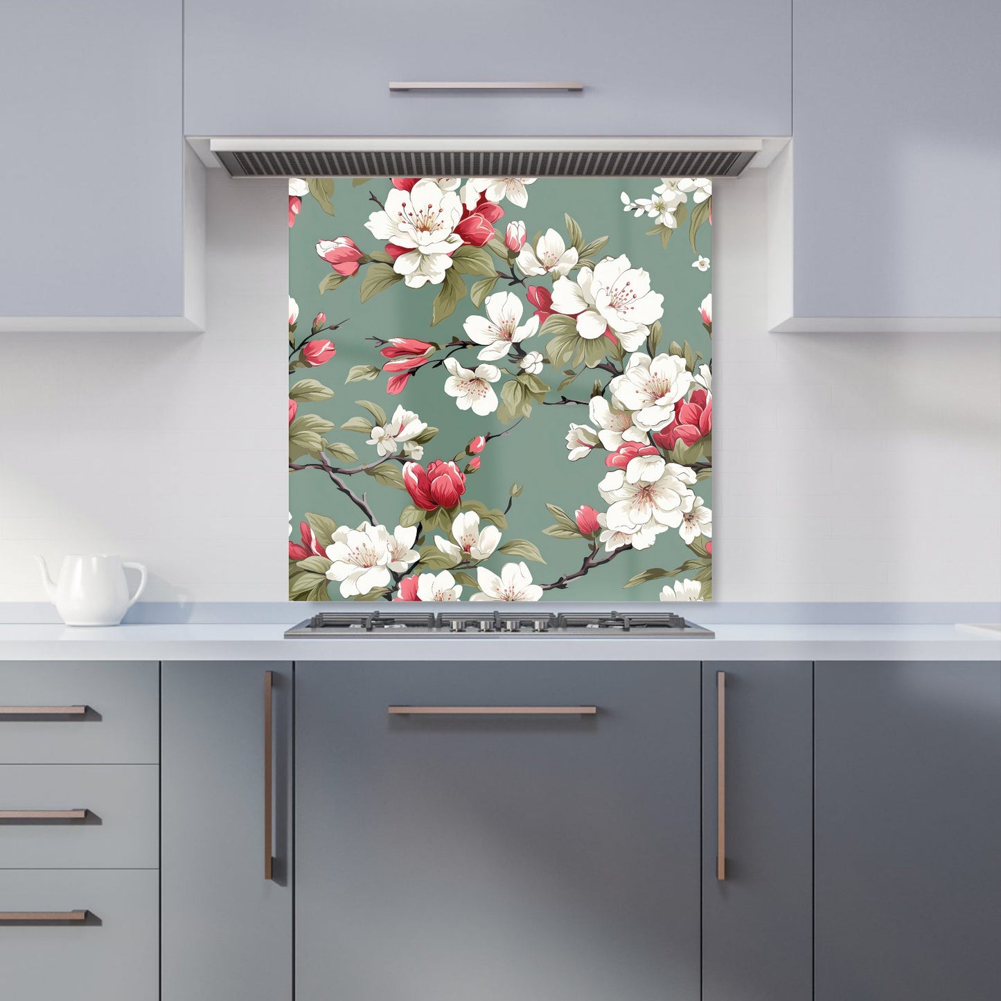 Pink And White Blossom Kitchen Splashback