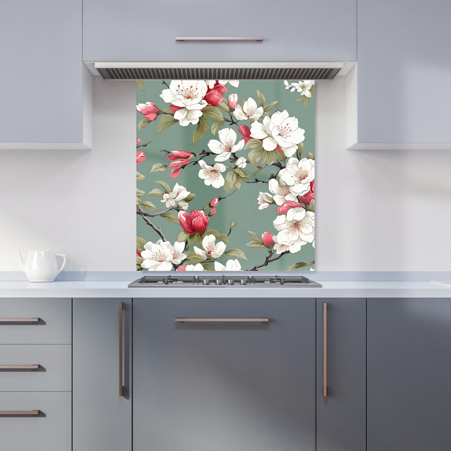 Pink And White Blossom Kitchen Splashback