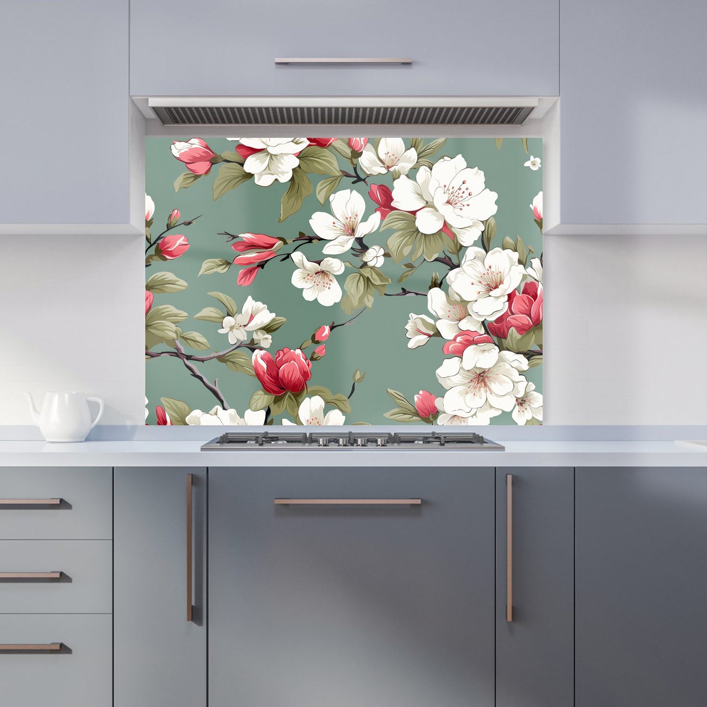 Pink And White Blossom Kitchen Splashback