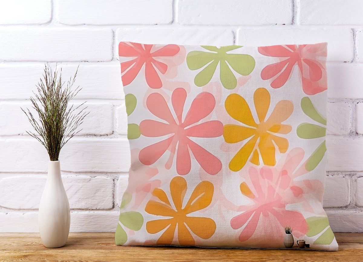 Yellow And Pink Flowers Cushions
