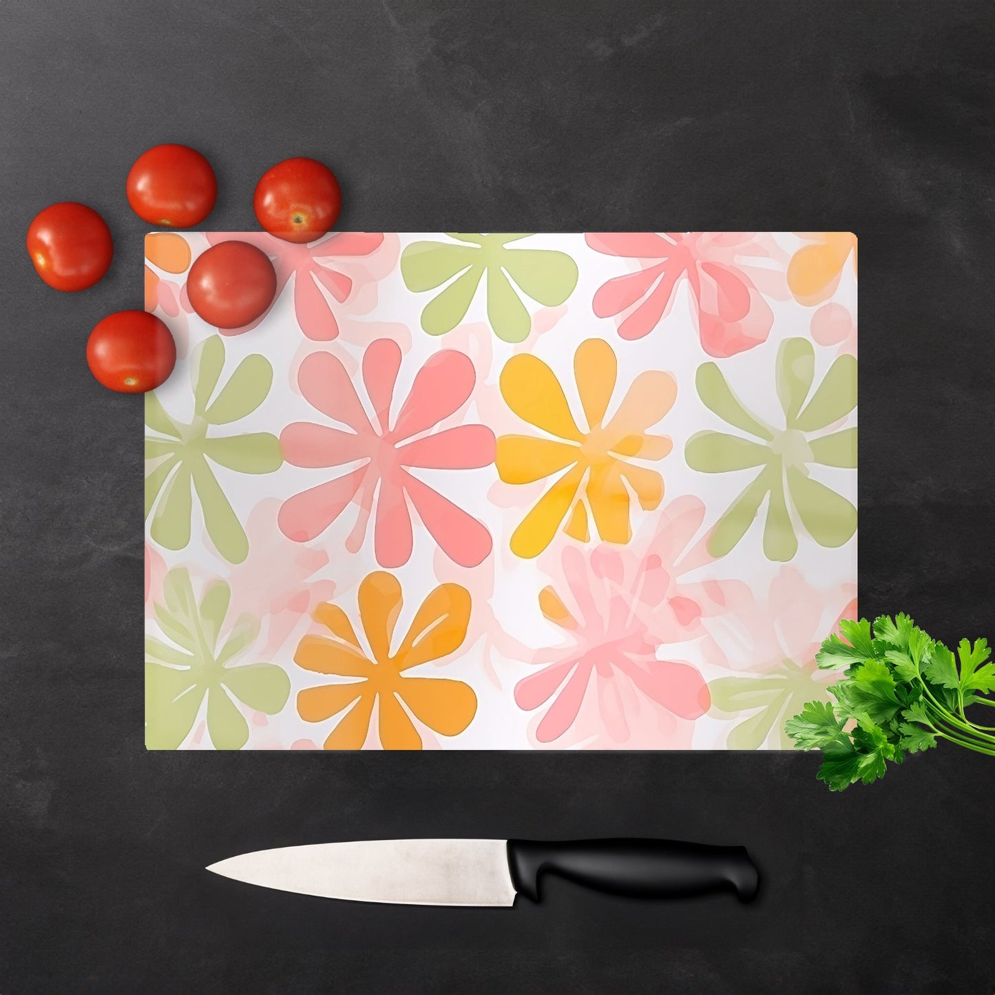 Yellow And Pink Flowers Glass Chopping Board