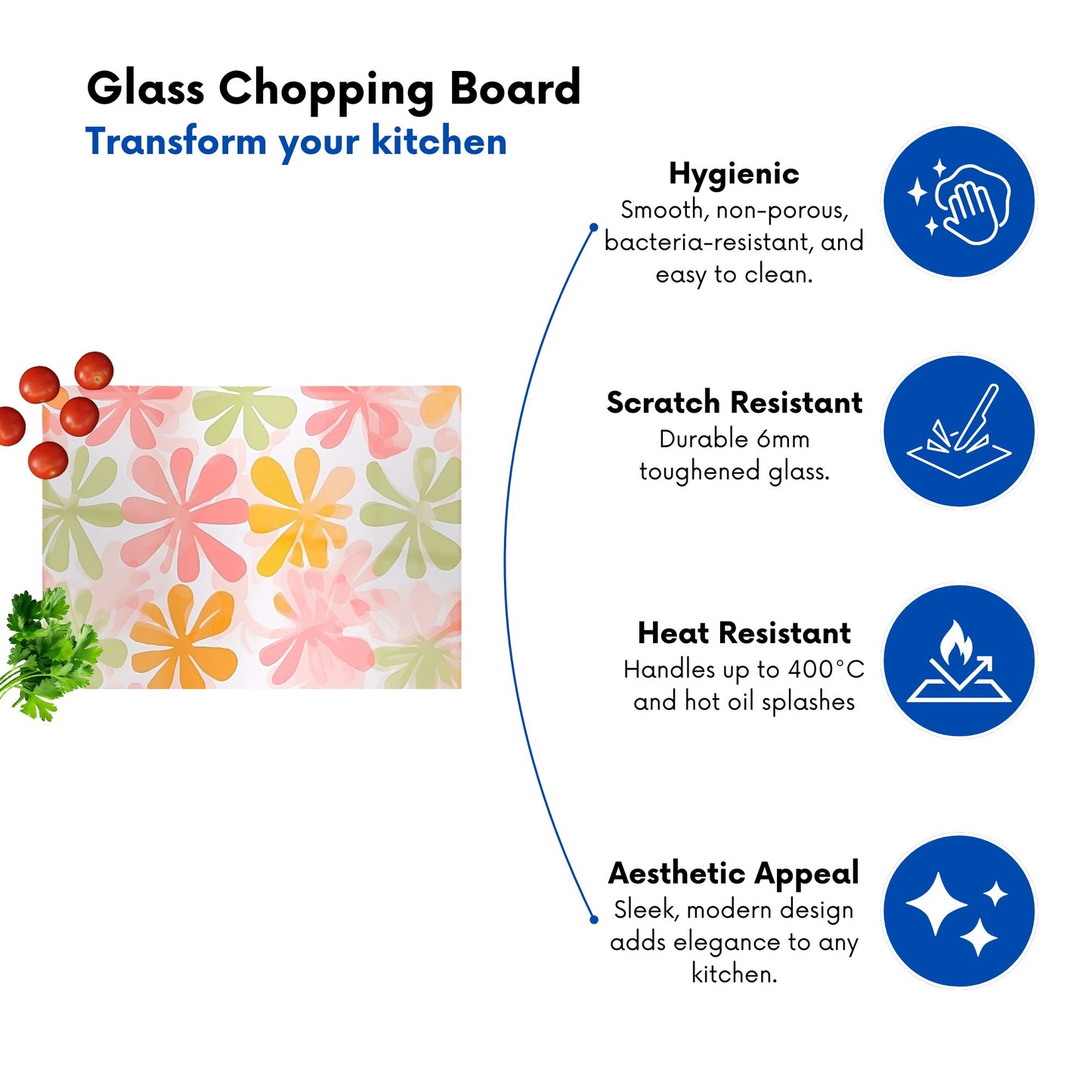 Yellow And Pink Flowers Glass Chopping Board