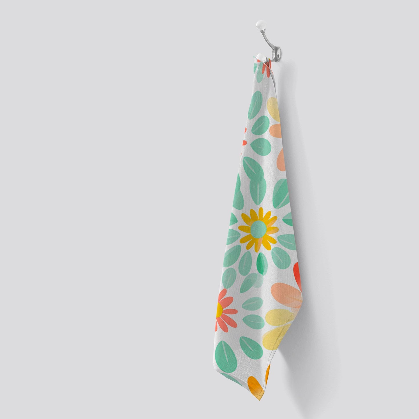 Green and Yellow Flowers Tea Towel
