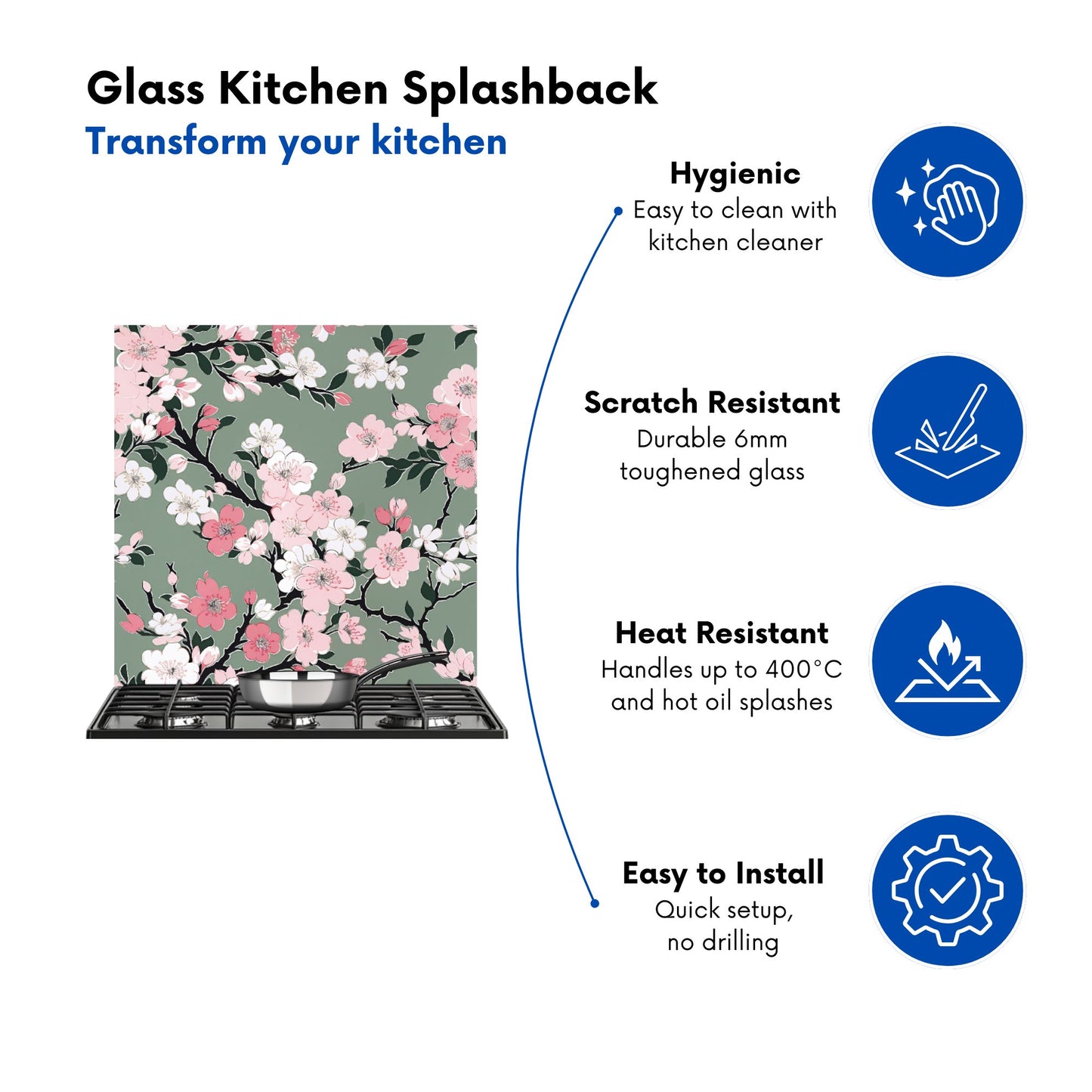 Pink Floral Abstract Pattern Kitchen Splashback