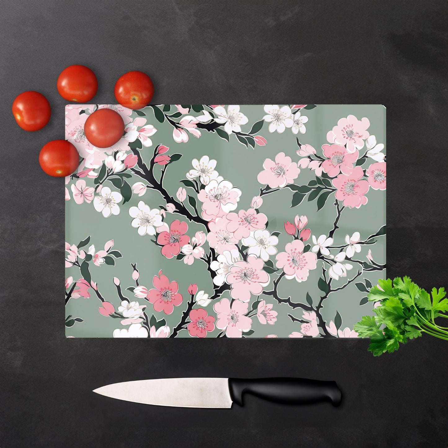 Pink Floral Abstract Pattern Glass Chopping Board
