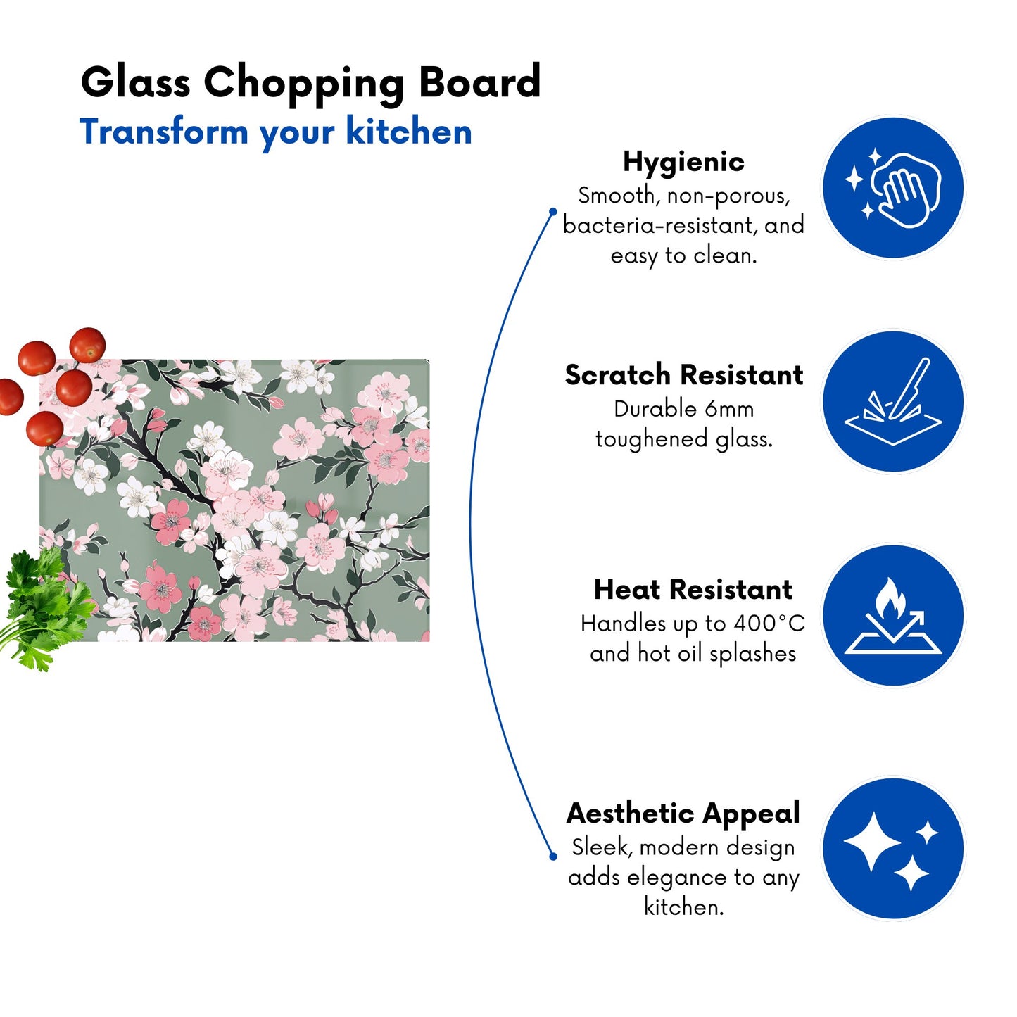 Pink Floral Abstract Pattern Glass Chopping Board