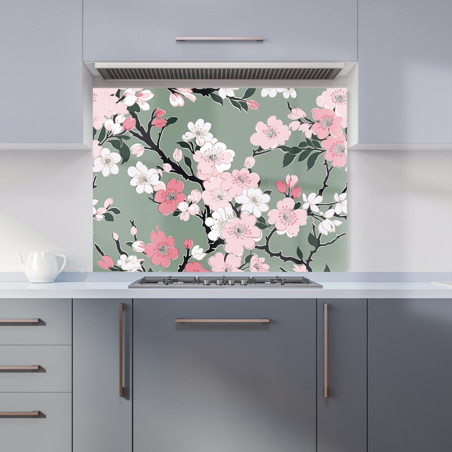 Pink Floral Abstract Pattern Kitchen Splashback