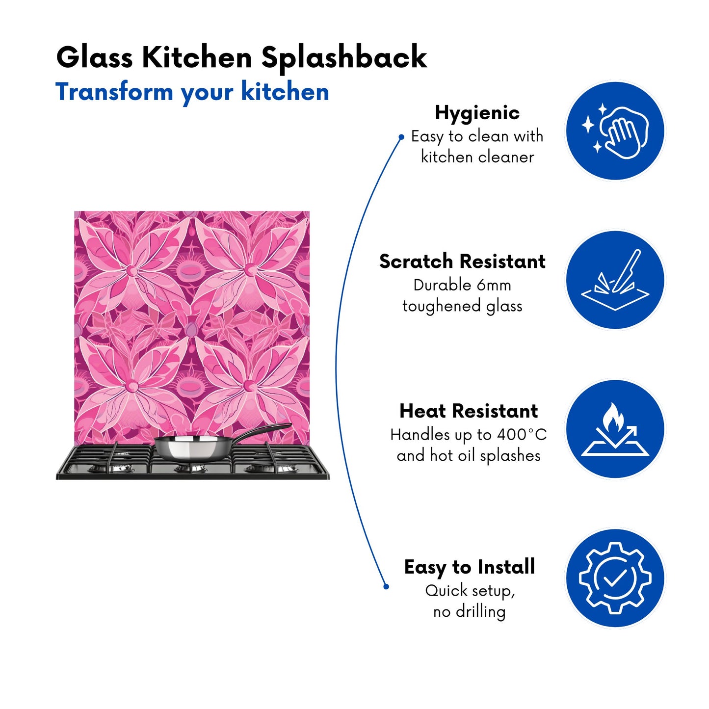 Pink Abstract Floral Design Kitchen Splashback