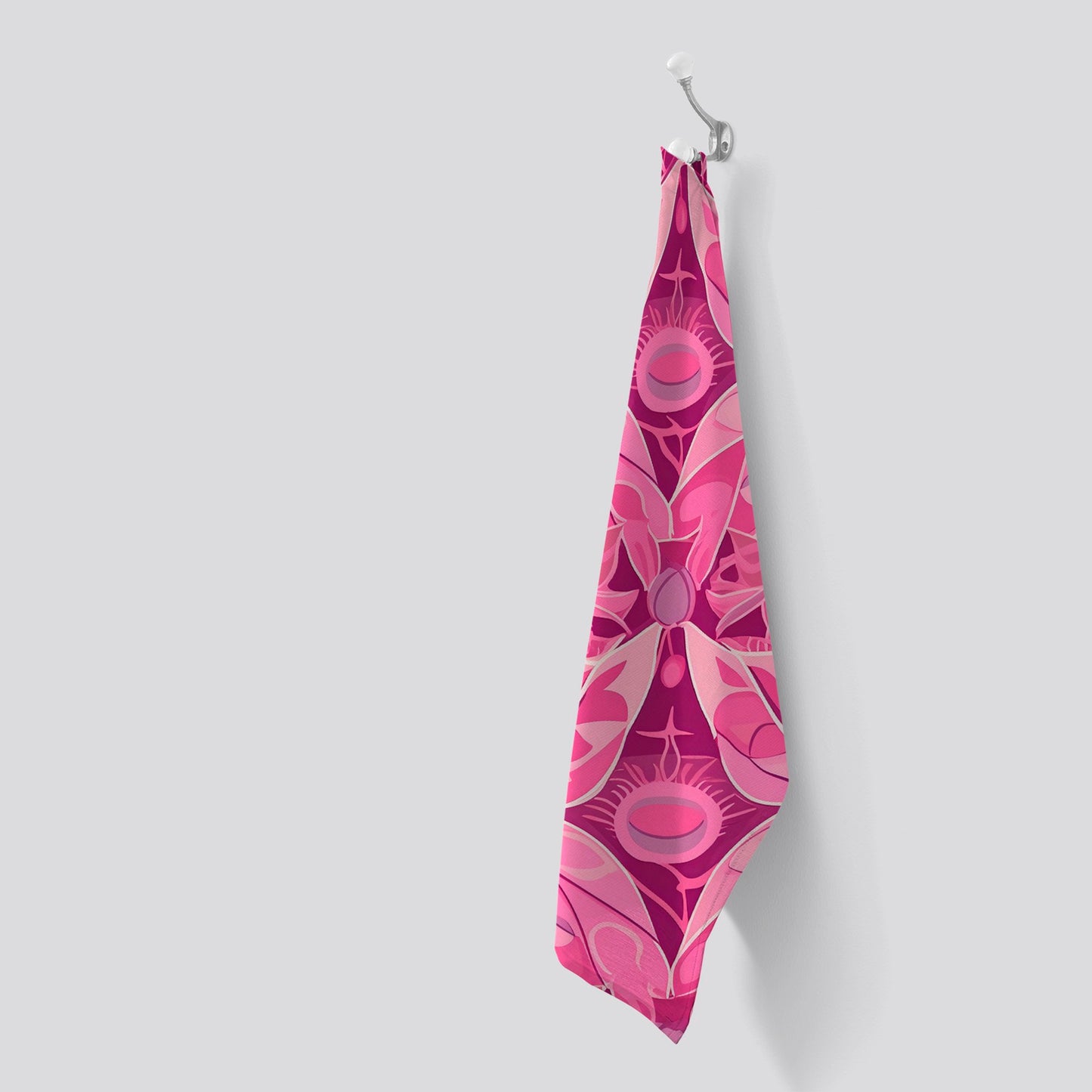 Pink Abstract Floral Design Tea Towel