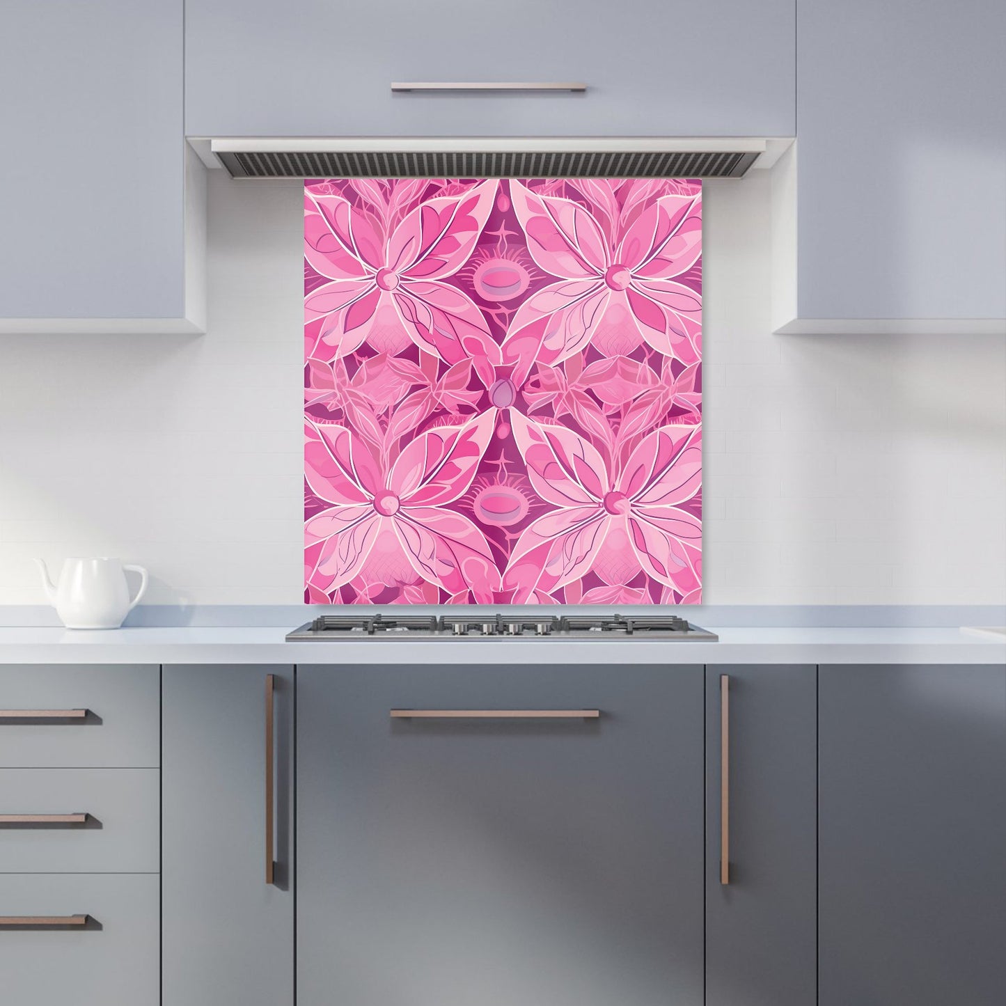 Pink Abstract Floral Design Kitchen Splashback