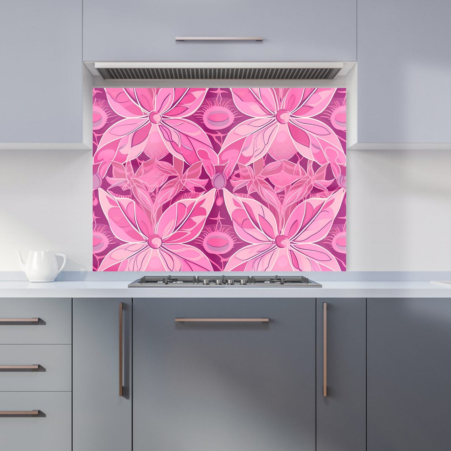 Pink Abstract Floral Design Kitchen Splashback