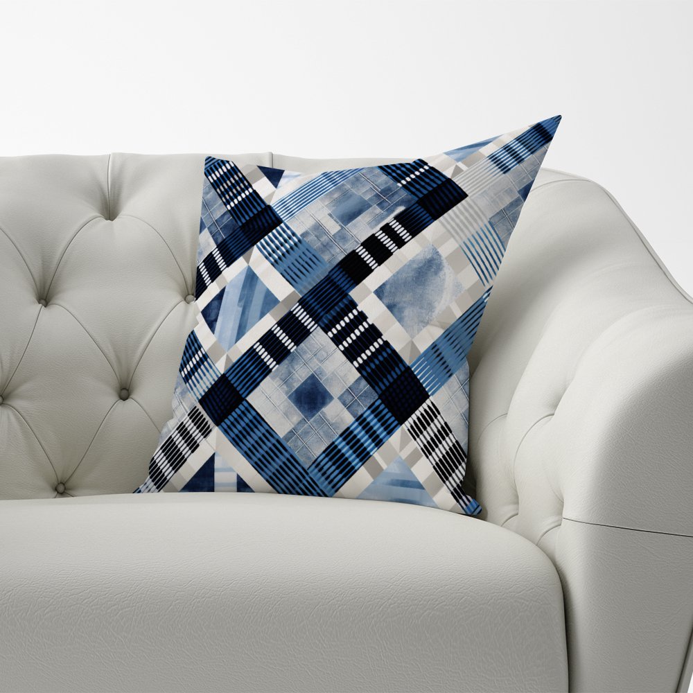 Checkered Square Black And Blue Cushions