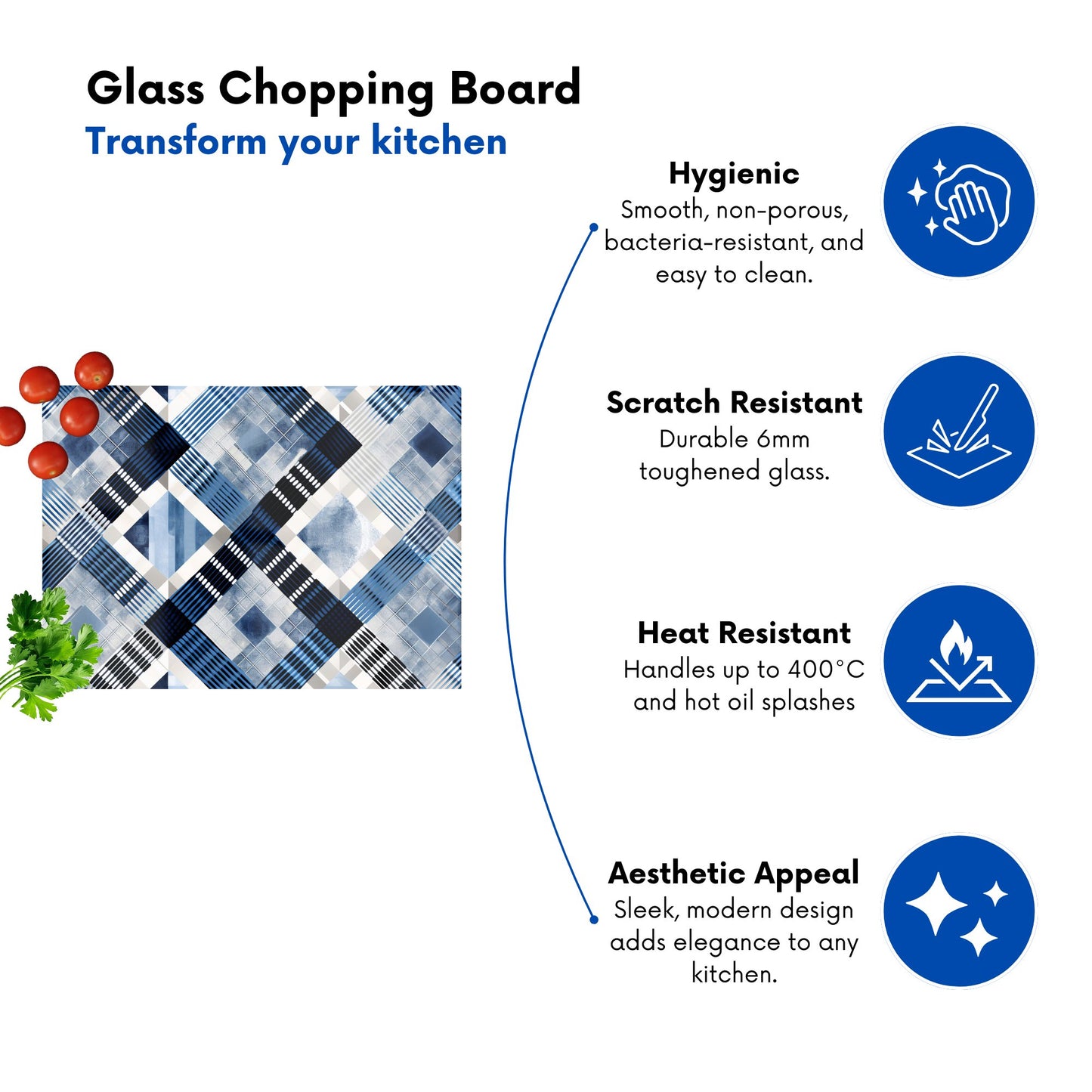 Checkered Square Black And Blue Glass Chopping Board