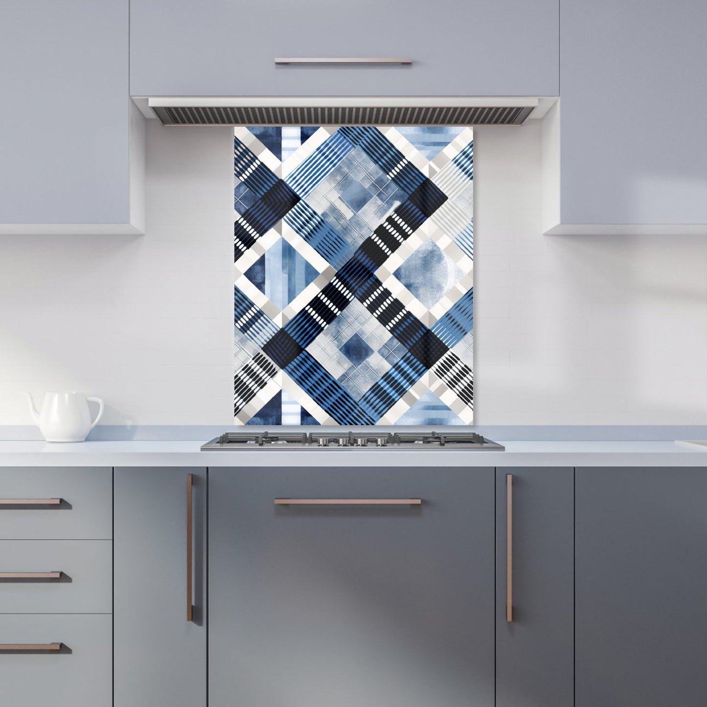 Checkered Square Black And Blue Kitchen Splashback
