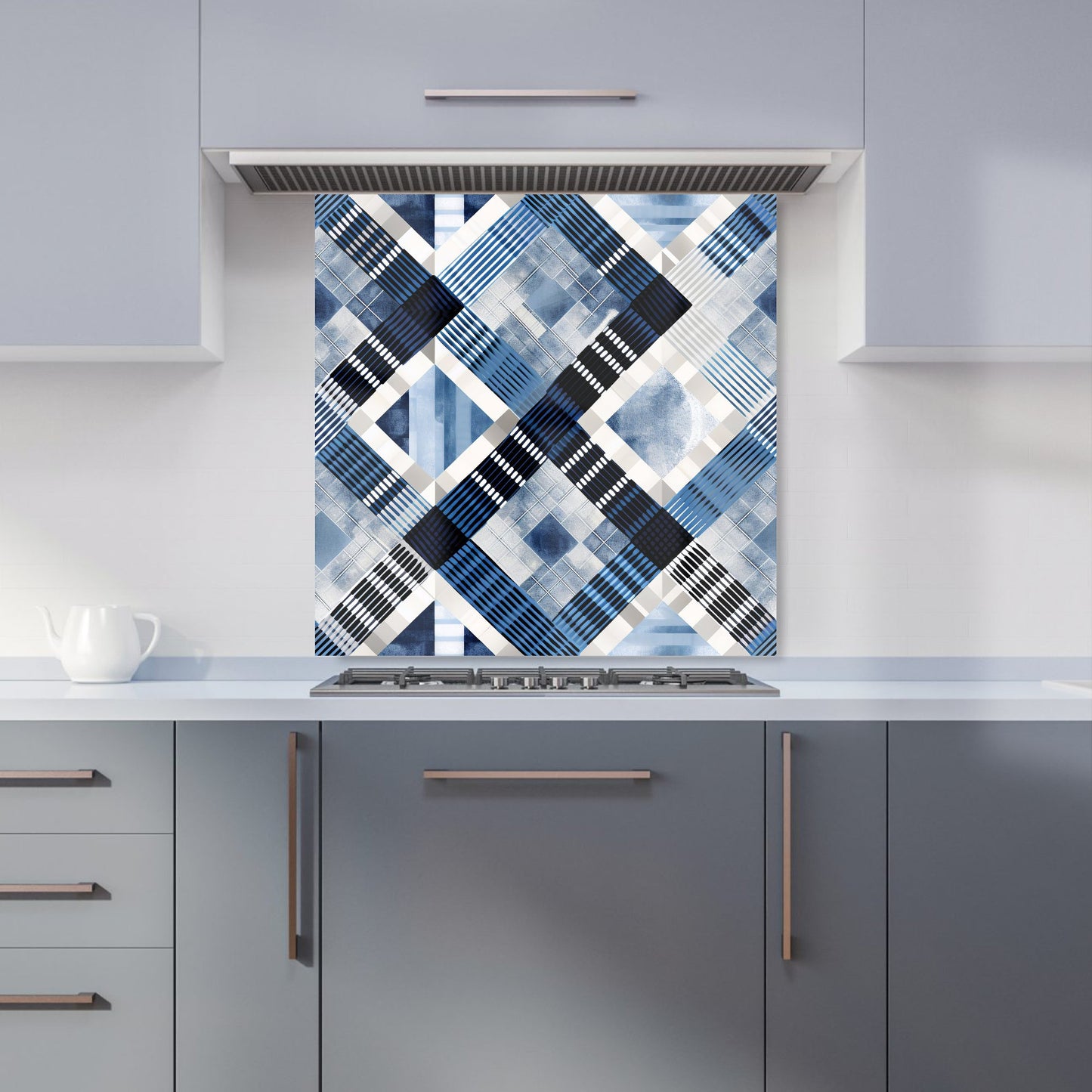 Checkered Square Black And Blue Kitchen Splashback