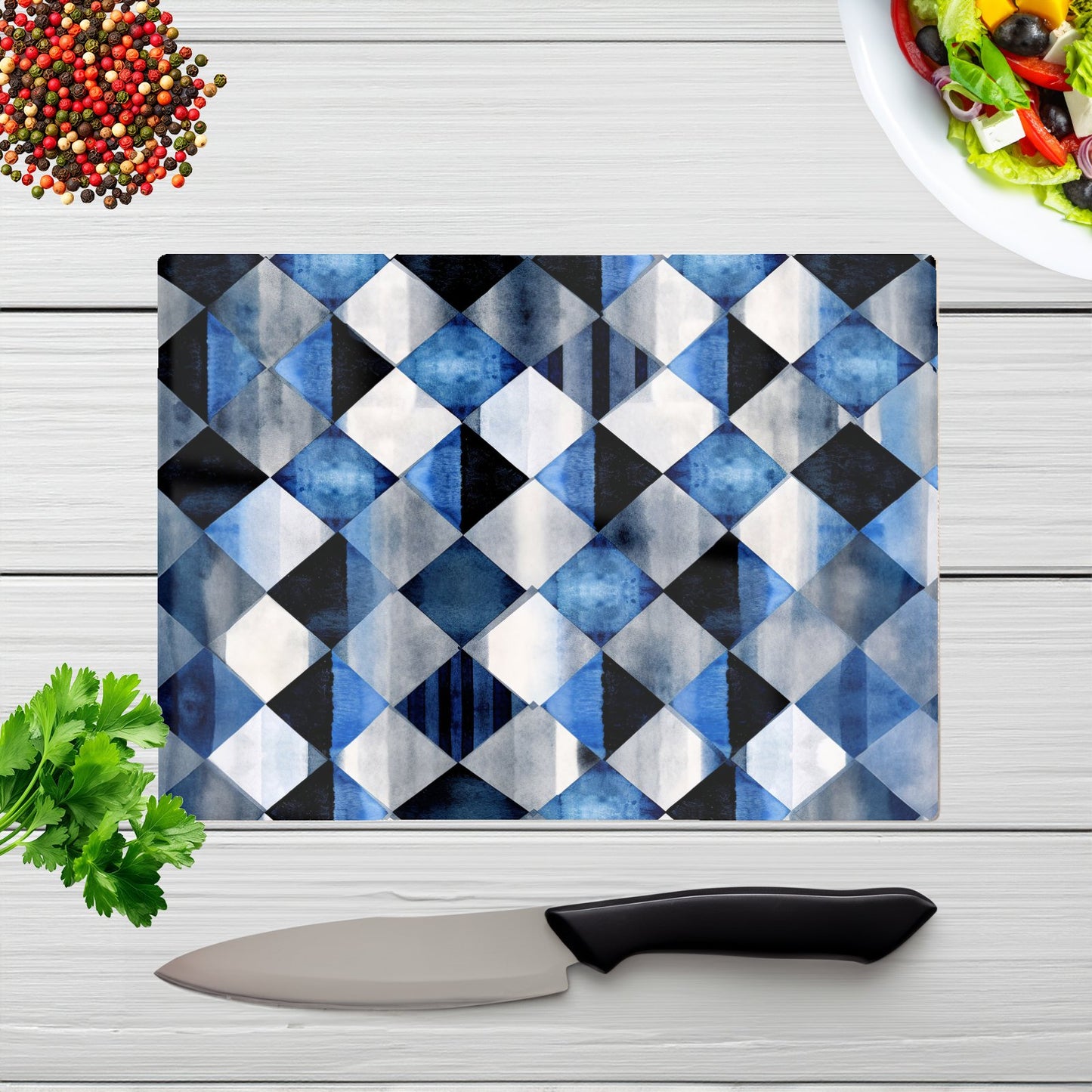 Square Checkered Pattern Glass Chopping Board