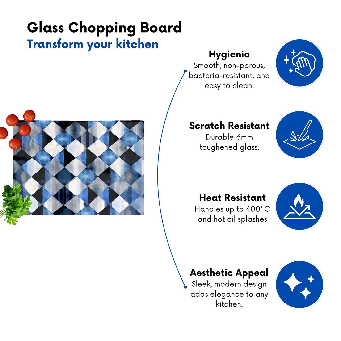 Square Checkered Pattern Glass Chopping Board