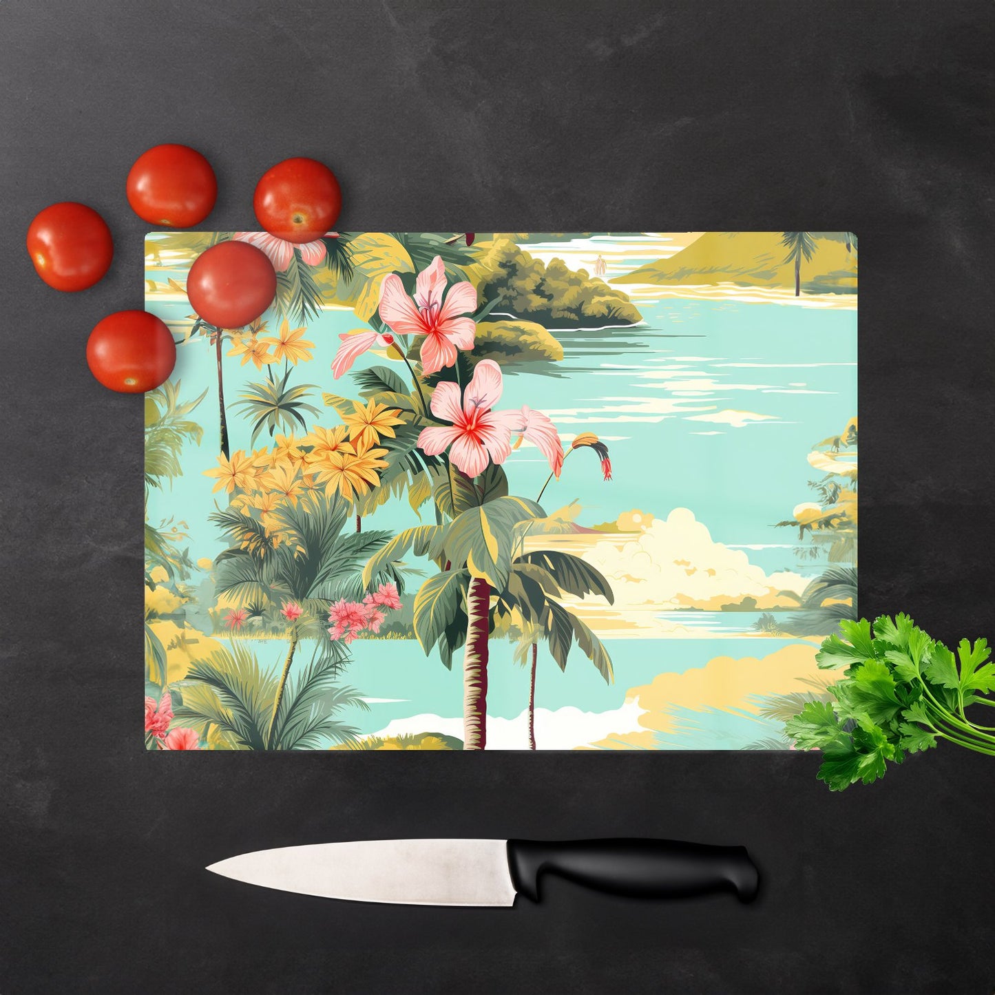 Palm Trees And Hibiscus Glass Chopping Board