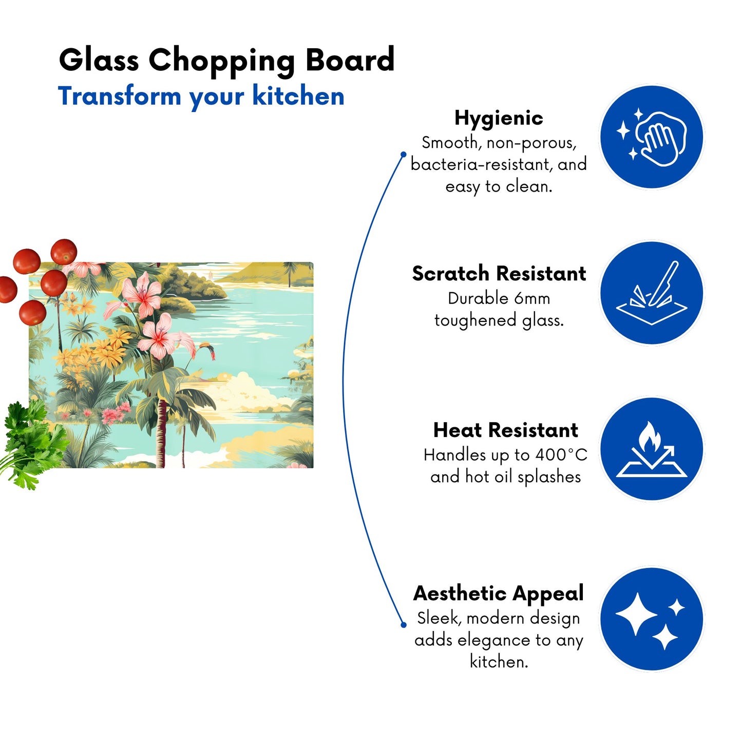 Palm Trees And Hibiscus Glass Chopping Board