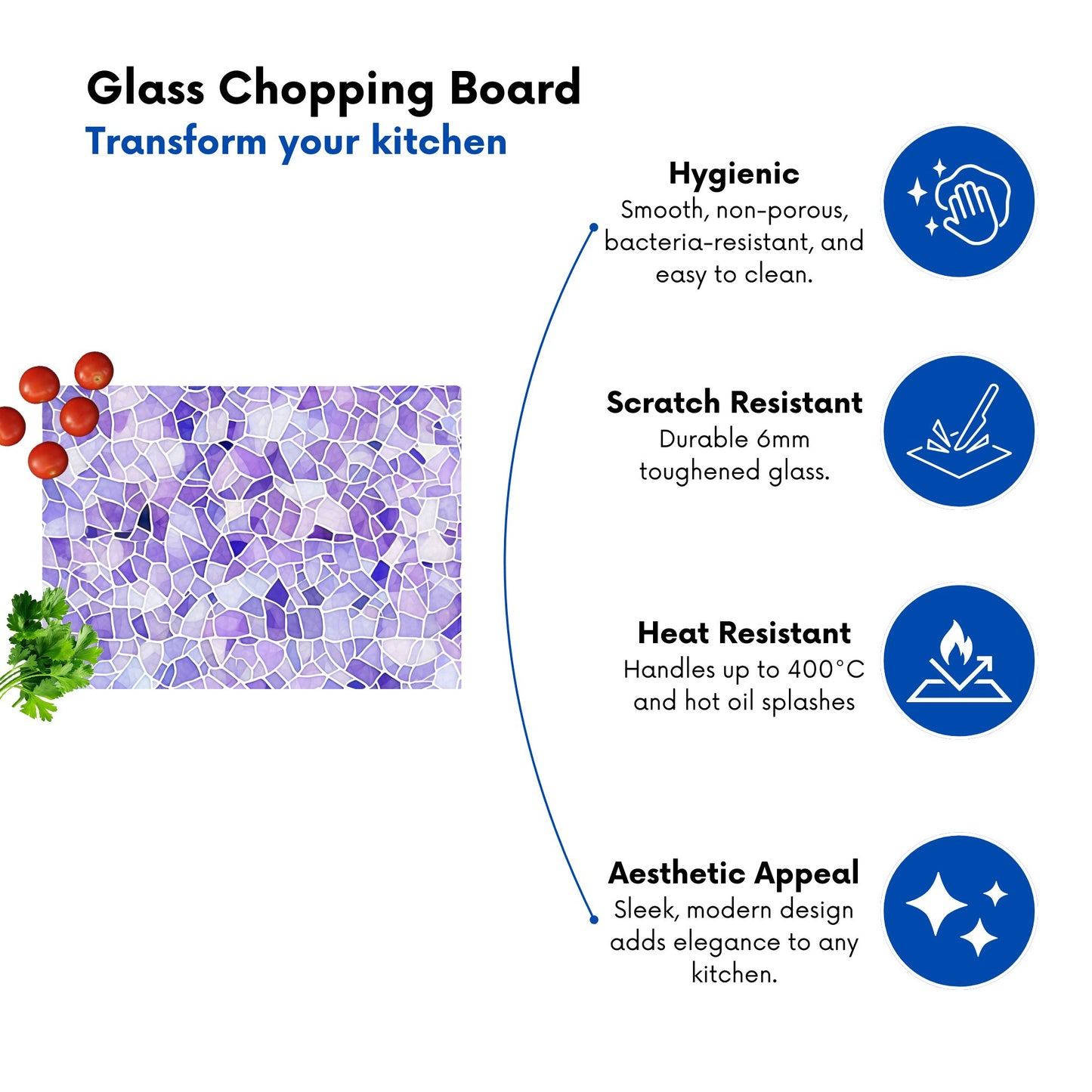Purple And White Mosaic Design Glass Chopping Board