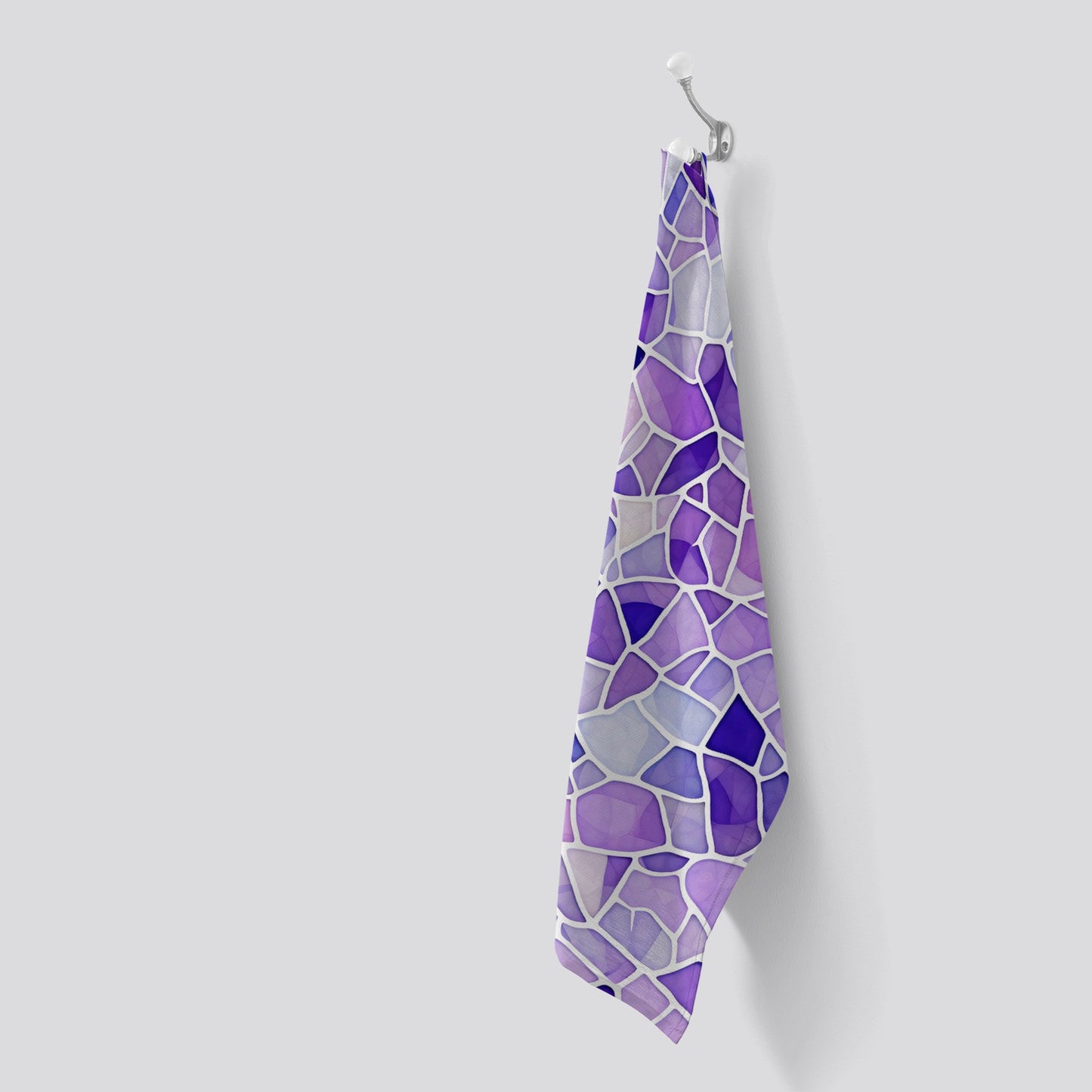 Purple and White Mosaic Design Tea Towel