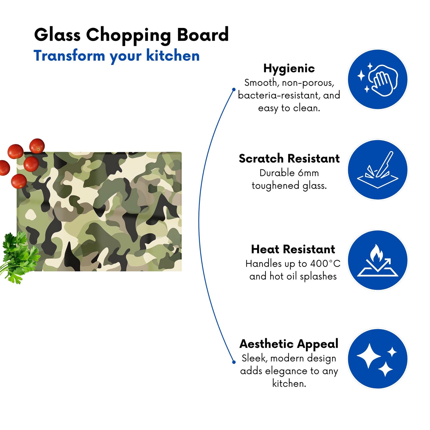 Camouflage Design Glass Chopping Board