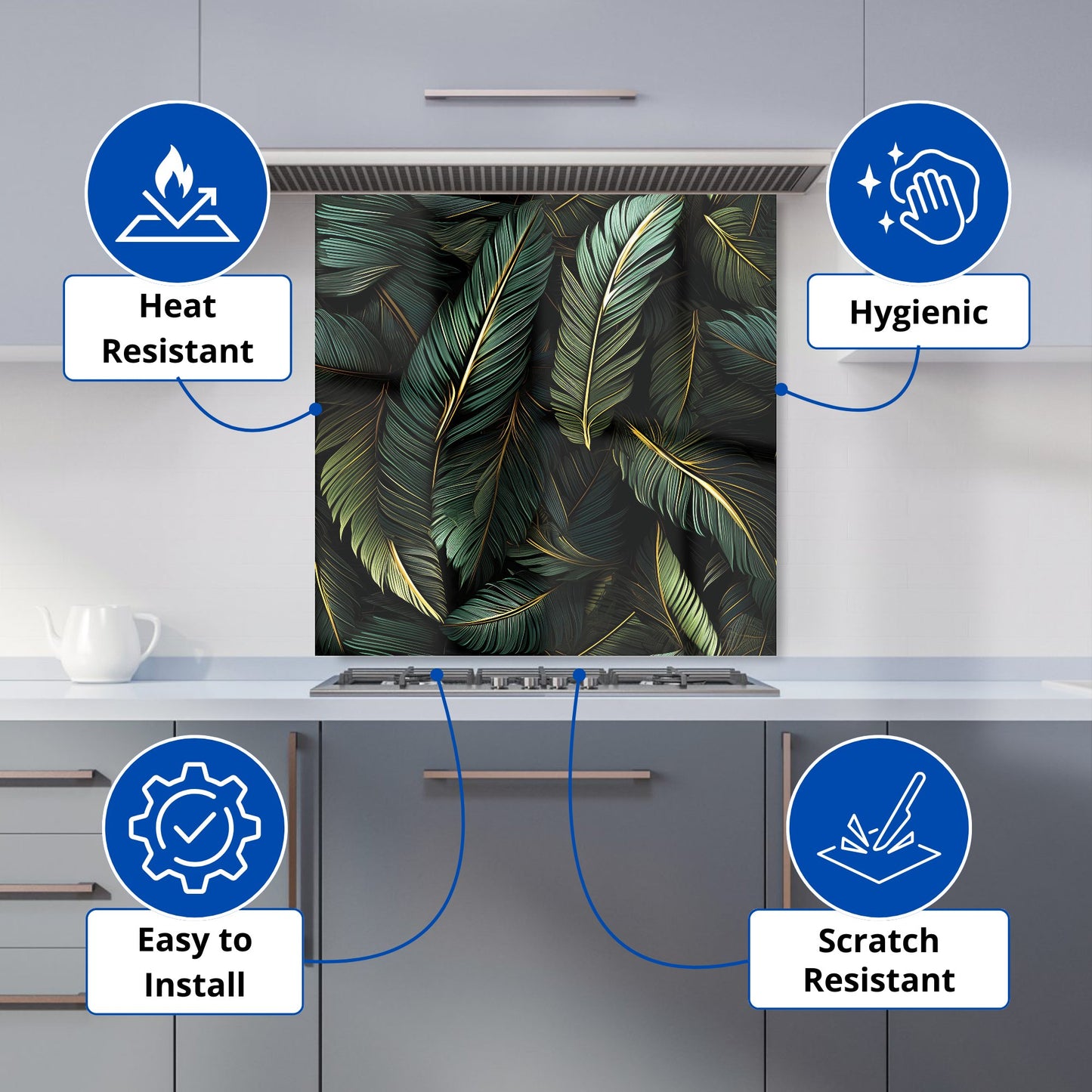 Green and Gold Leaves Kitchen Splashback