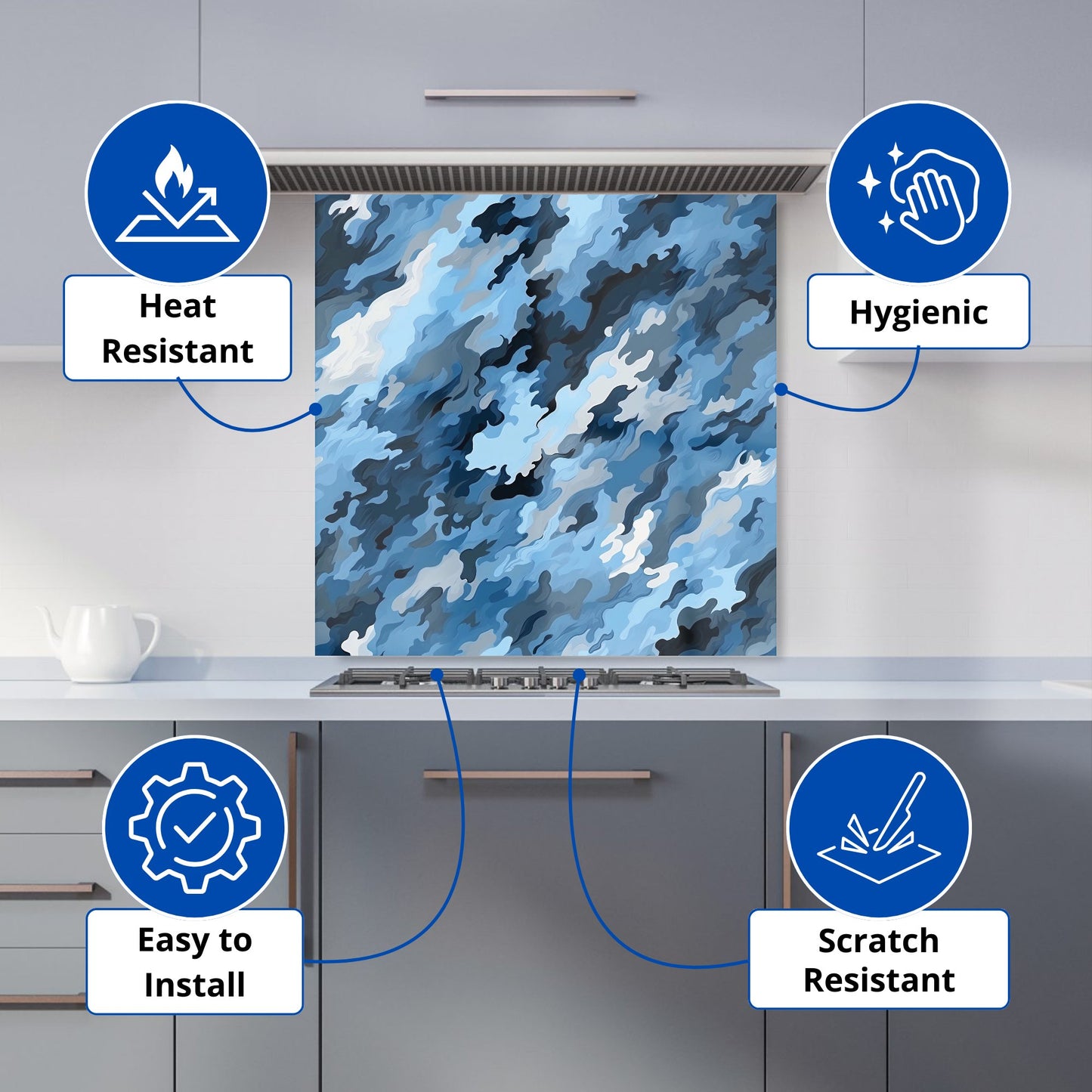 Blue And Grey Canvas Brushstrokes Kitchen Splashback