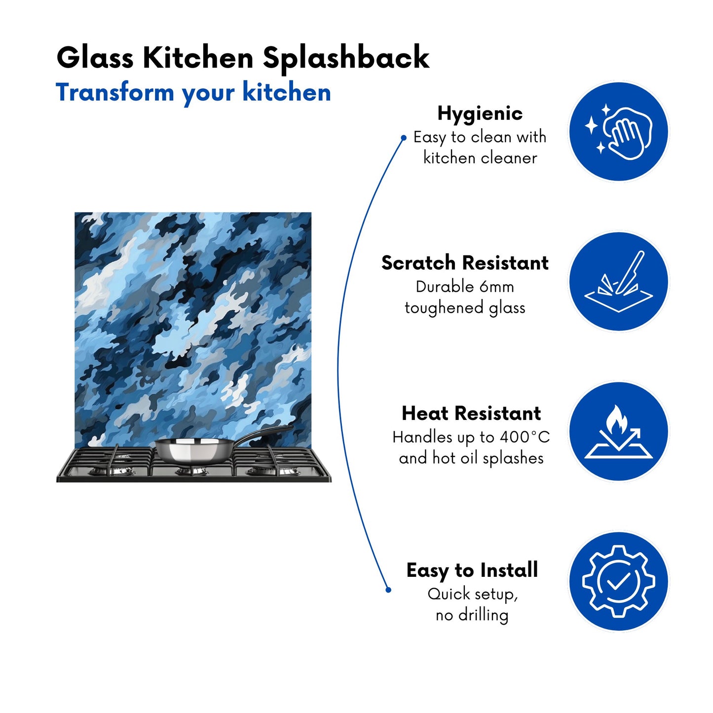 Blue And Grey Canvas Brushstrokes Kitchen Splashback